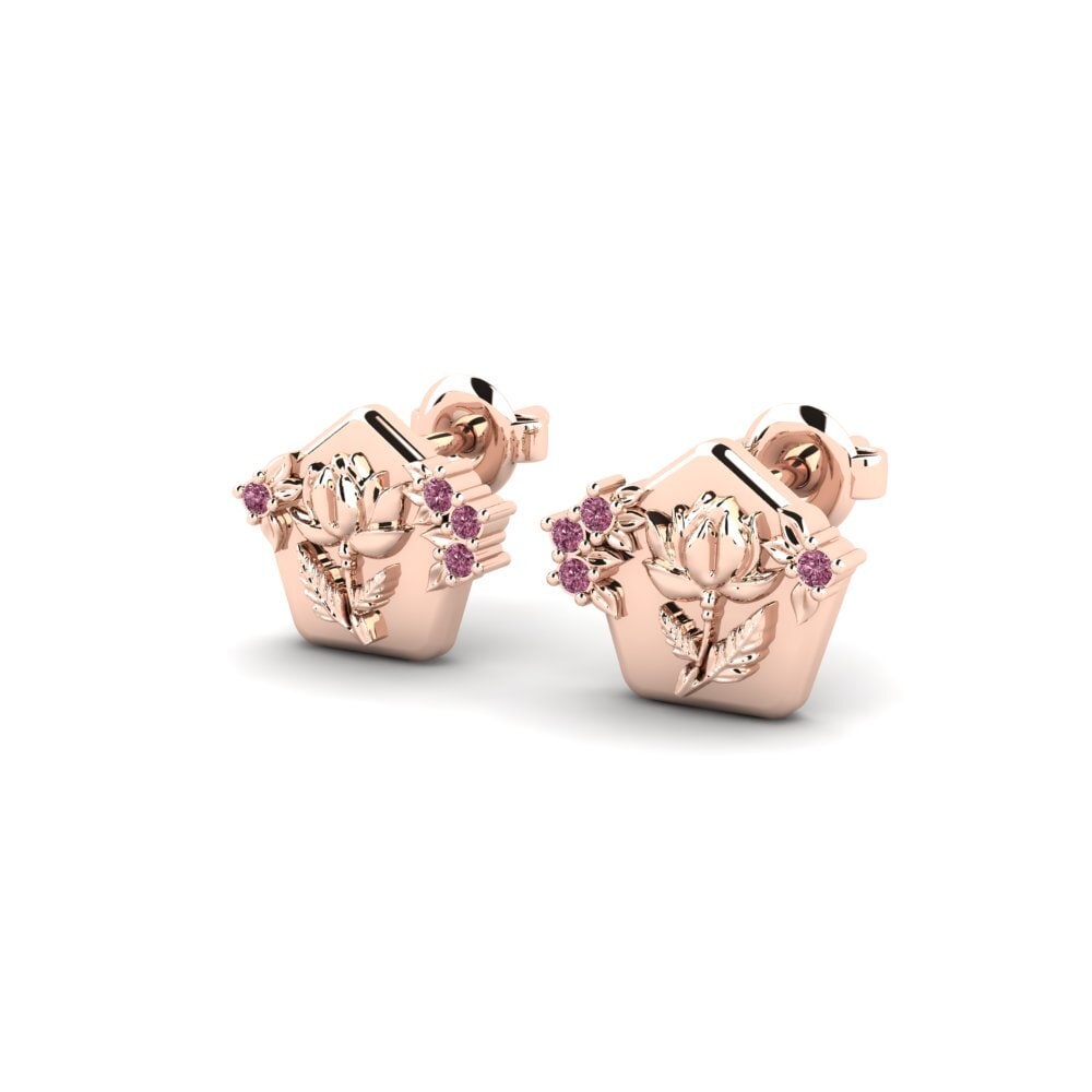 14ct Rose Gold Rhodolite Garnet Women's Earring Petalum