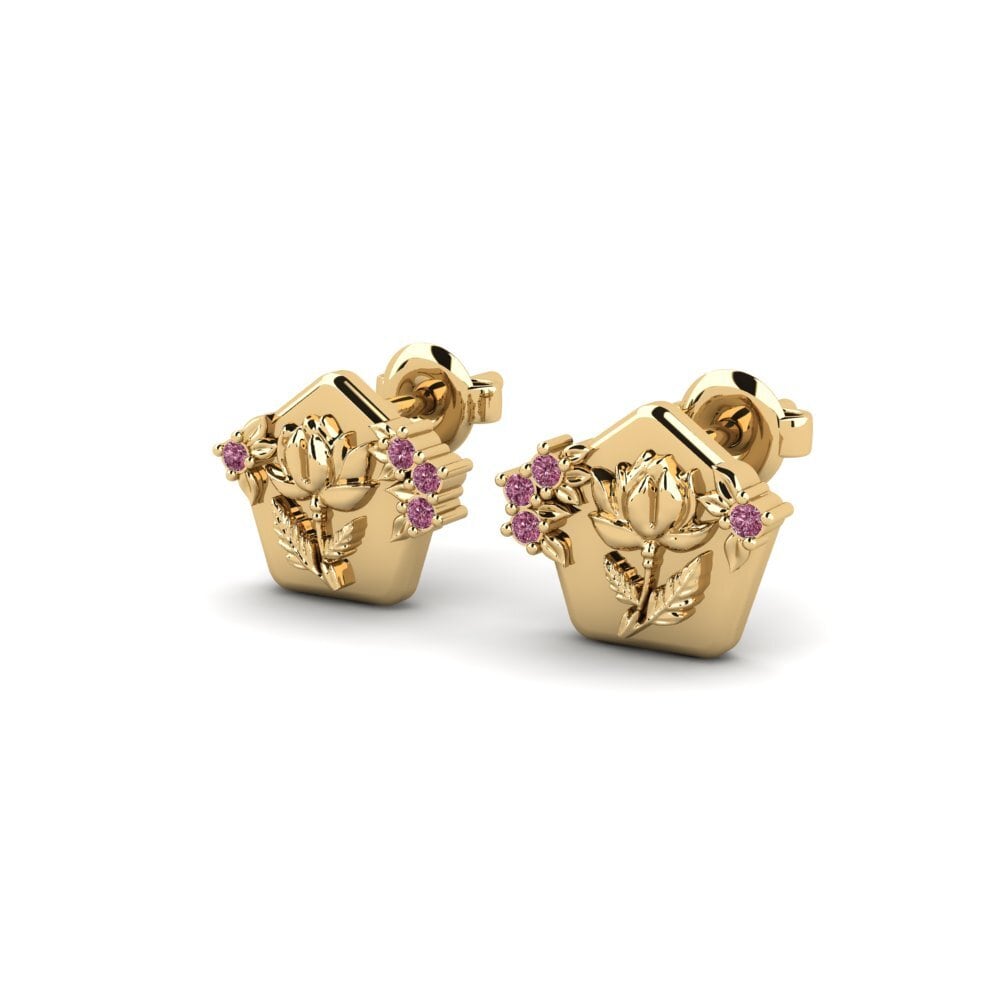 14k Oro Amarillo Granate Rhodolite Pendiente de mujer Petalum