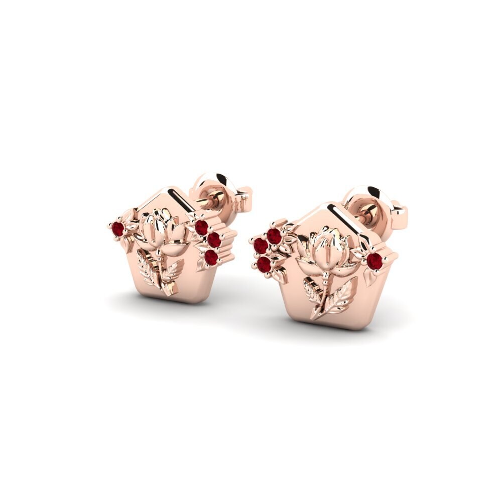 14ct Rose Gold Red Zirconia Women's Earring Petalum