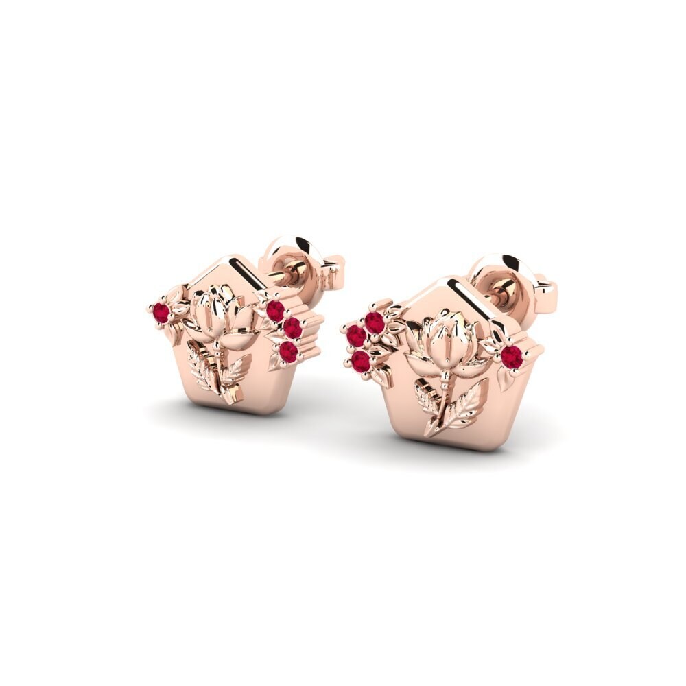 18k Oro Rosa Rubí Pendiente de mujer Petalum