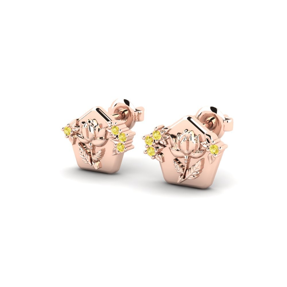18k Oro Rosa Zafiro amarillo Pendiente de mujer Petalum