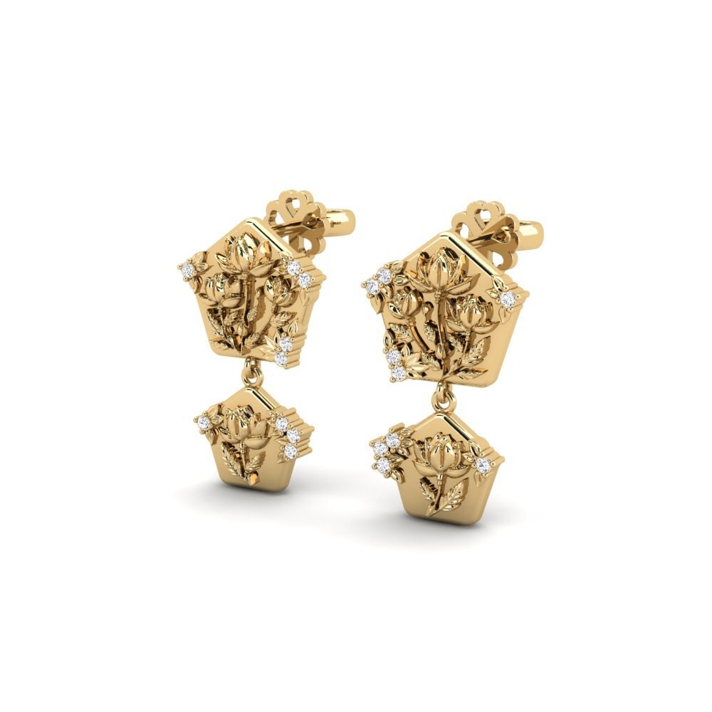 14ct Yellow Gold Round White Sapphire Women's Earring Quimera