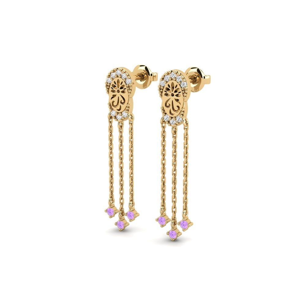 14ct Yellow Gold Round Amethyst Women's Earring Riang
