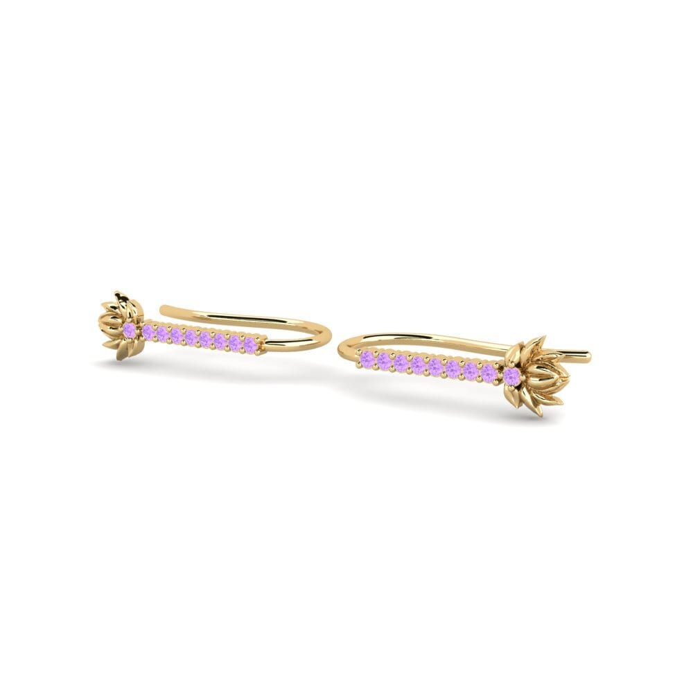 14ct Yellow Gold Round Amethyst Women's Earring Skum