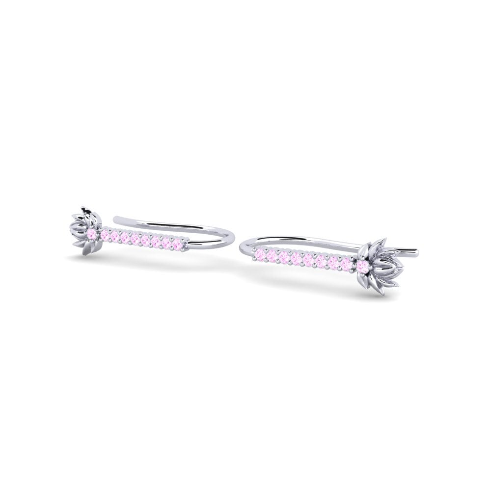 14k Oro Blanco Redondo Zafiro Rosado Pendiente de mujer Skum
