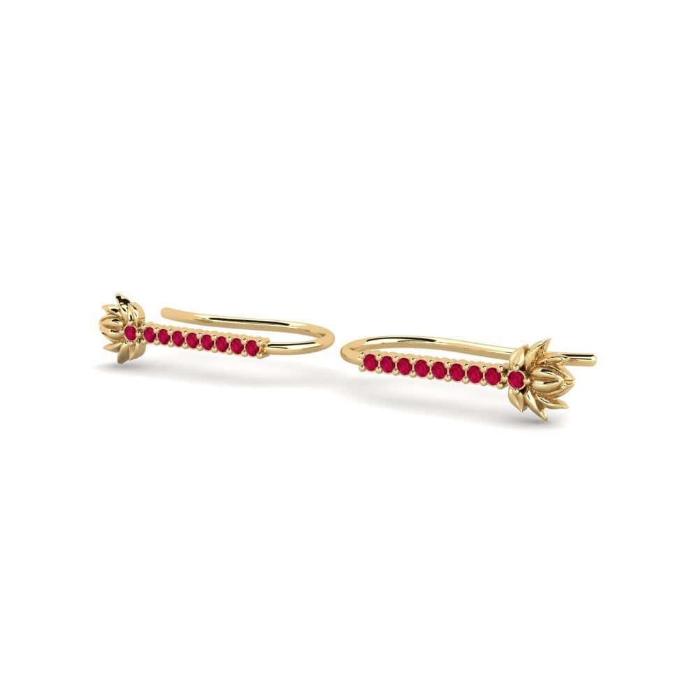 14ct Yellow Gold Round Ruby Women's Earring Skum