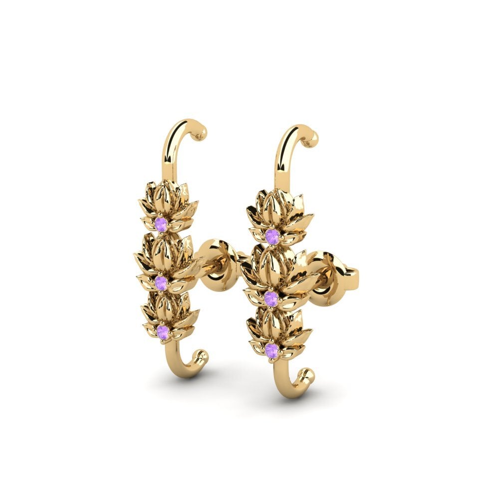 14ct Yellow Gold Round Amethyst Women's Earring Stillhet