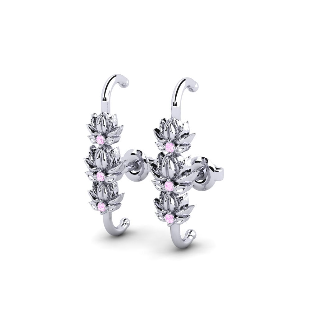 14k Oro Blanco Redondo Zafiro Rosado Pendiente de mujer Stillhet