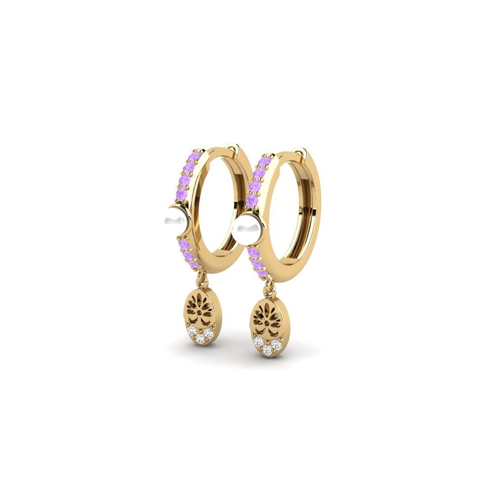 14ct Yellow Gold Round Amethyst Women's Earring Yvoty