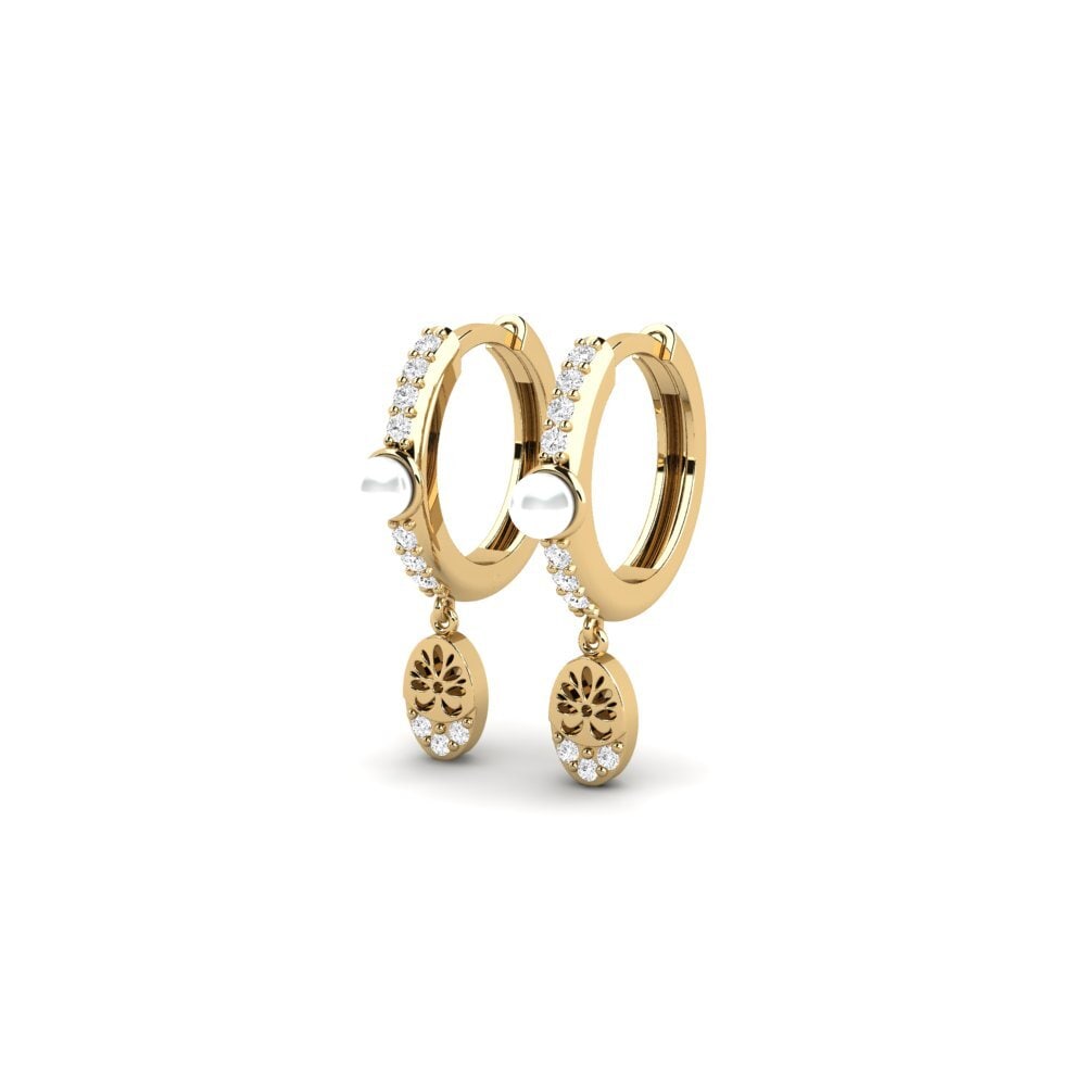 14ct Yellow Gold Round White Sapphire Women's Earring Yvoty