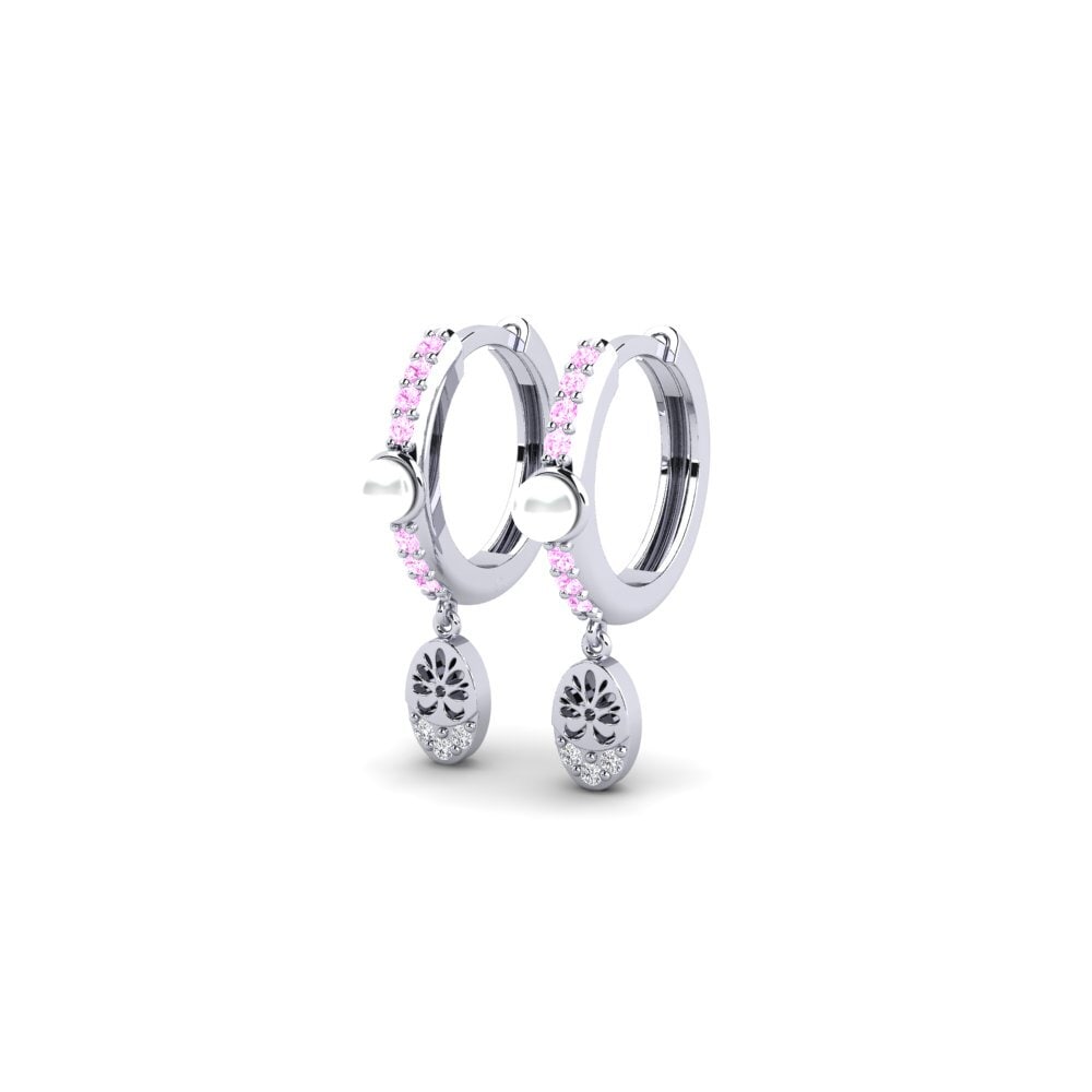 14k Oro Blanco Redondo Zafiro Rosado Pendiente de mujer Yvoty