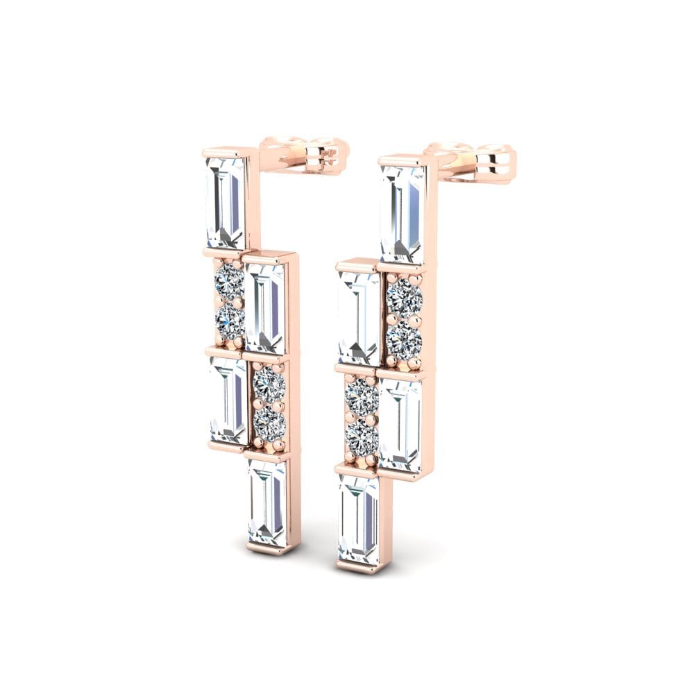 14k Oro Rosa Baguette Pendiente de mujer Lexussa