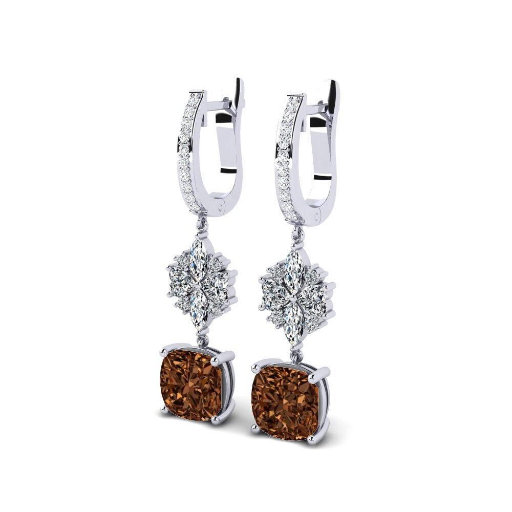 18k Oro Blanco Diamante Marrón Pendiente de mujer Ramen