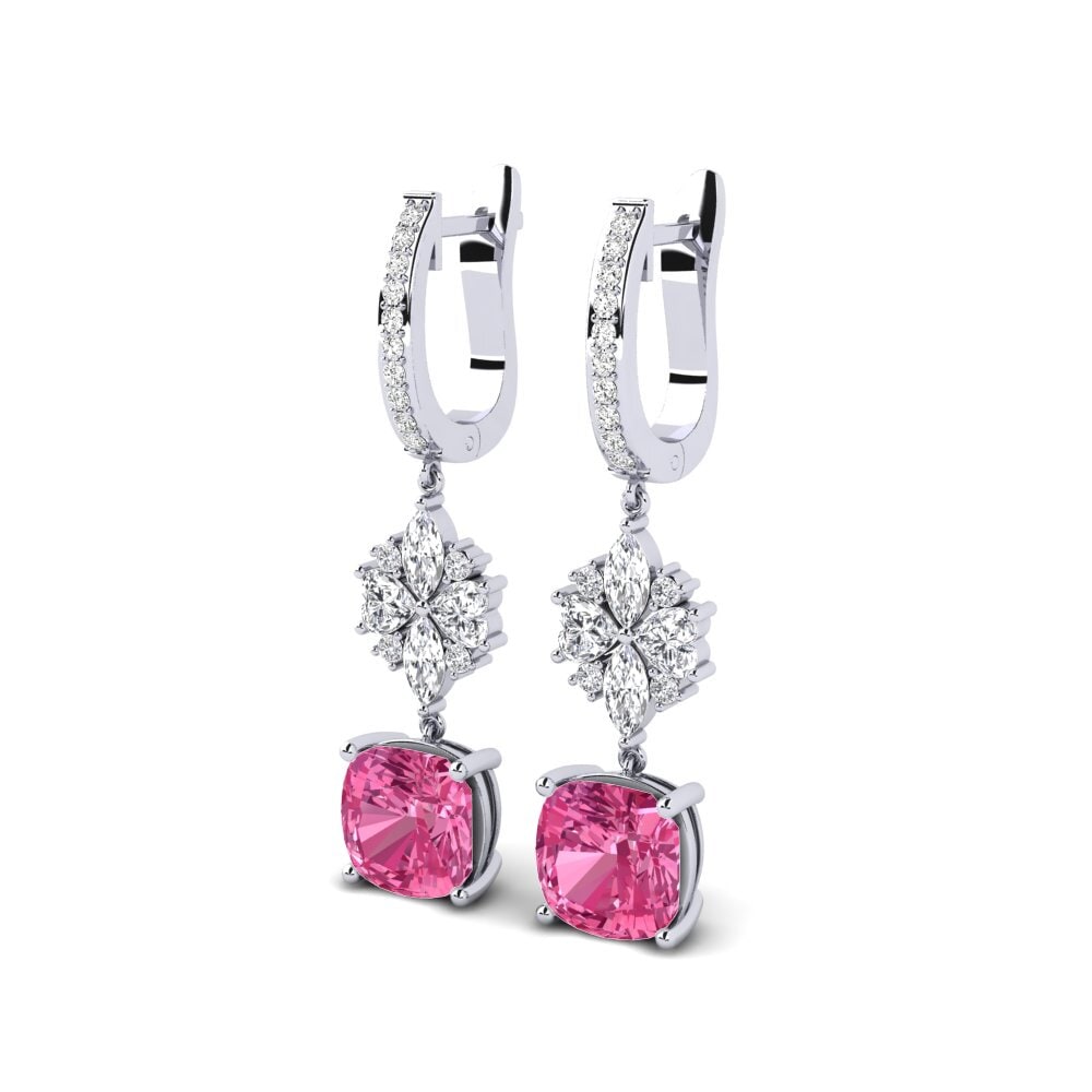 14k Oro Blanco Turmalina rosa Pendiente de mujer Ramen