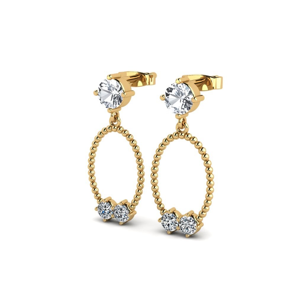14ct Yellow Gold White Zircon Women's Earring Ranj