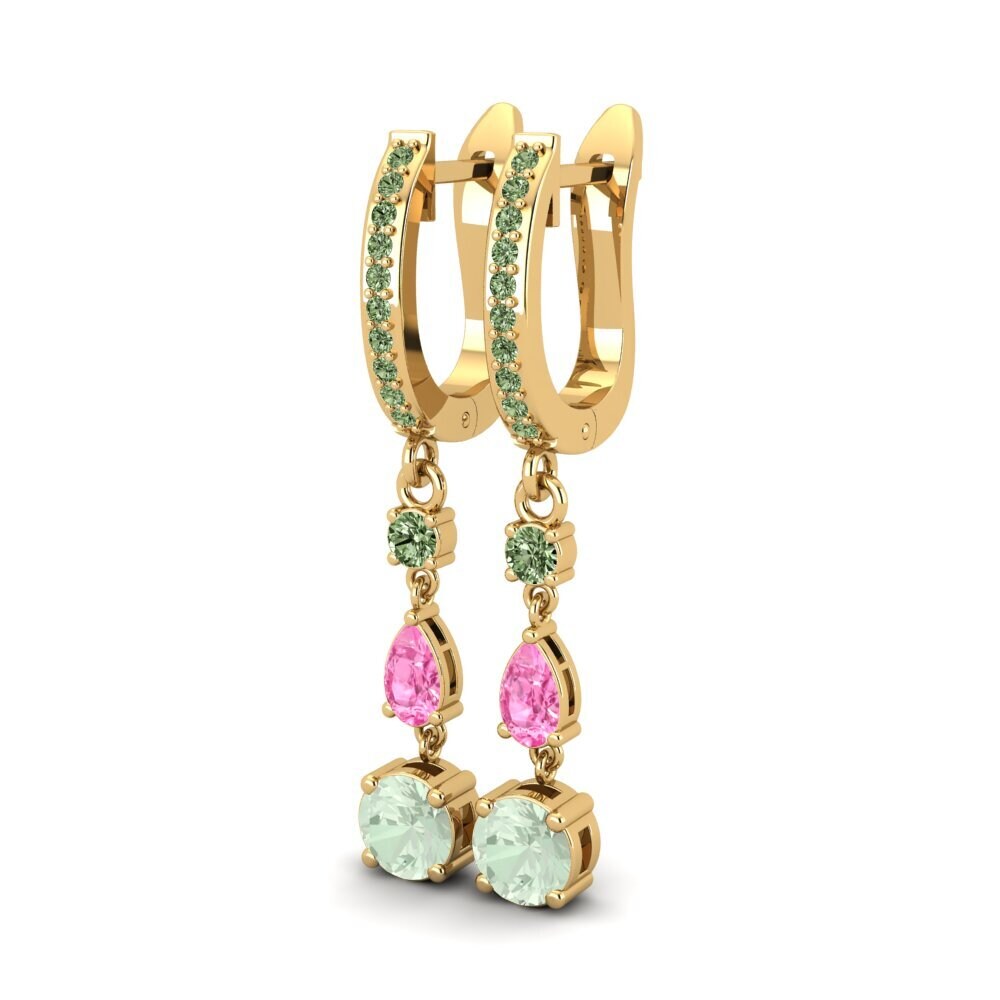 14ct Yellow Gold Green Amethyst Women's Earring Cheops