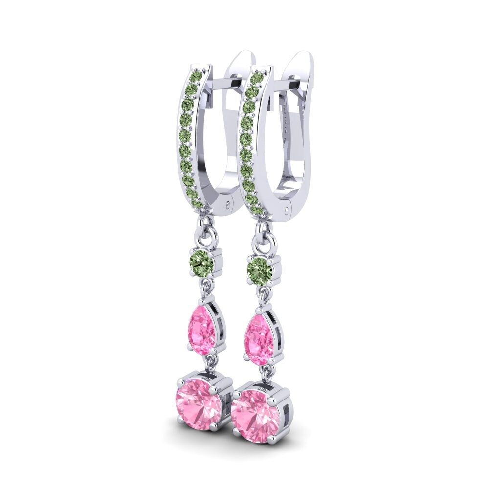 14k Oro Blanco Zafiro Rosado Pendiente de mujer Cheops
