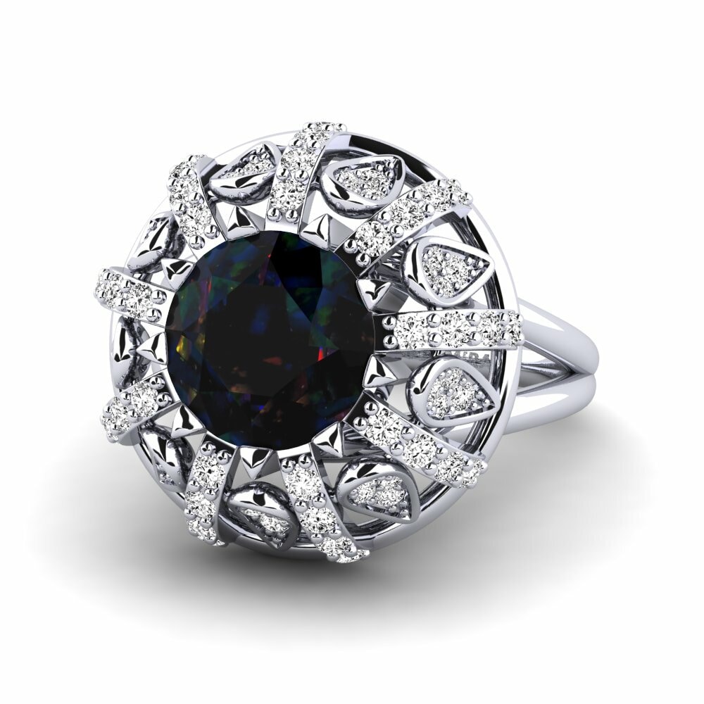 14ct White Gold Round Black Opal Engagement Ring Cindie