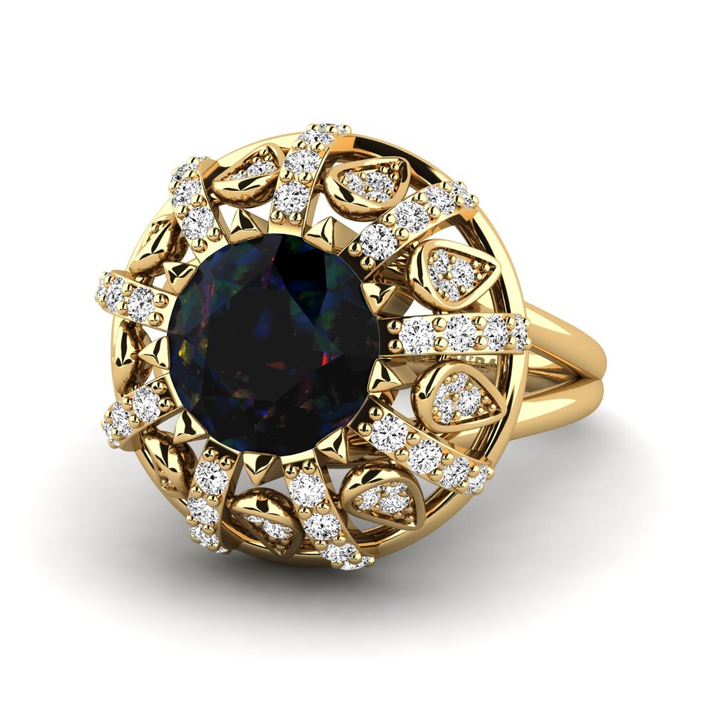 18k Oro Amarillo Opalo Negro Anillo de compromiso Cindie