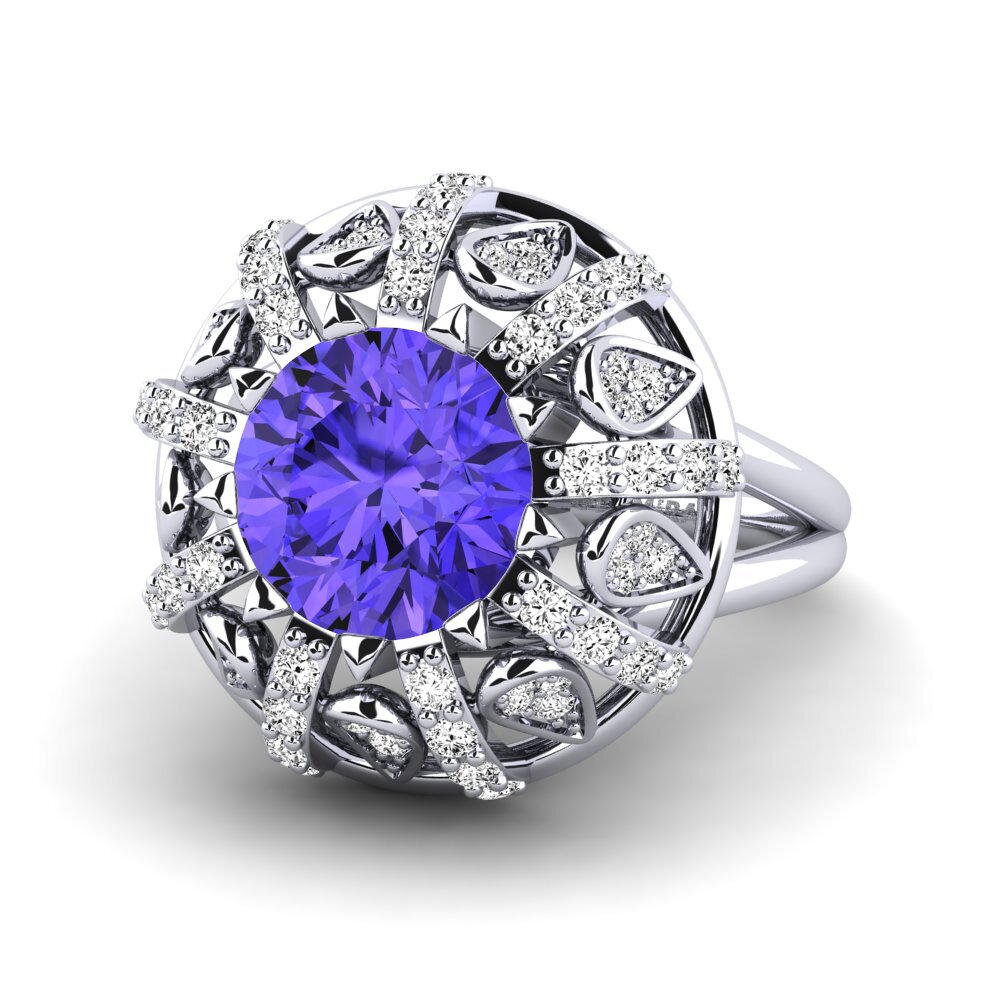 14ct White Gold Round Tanzanite Engagement Ring Cindie