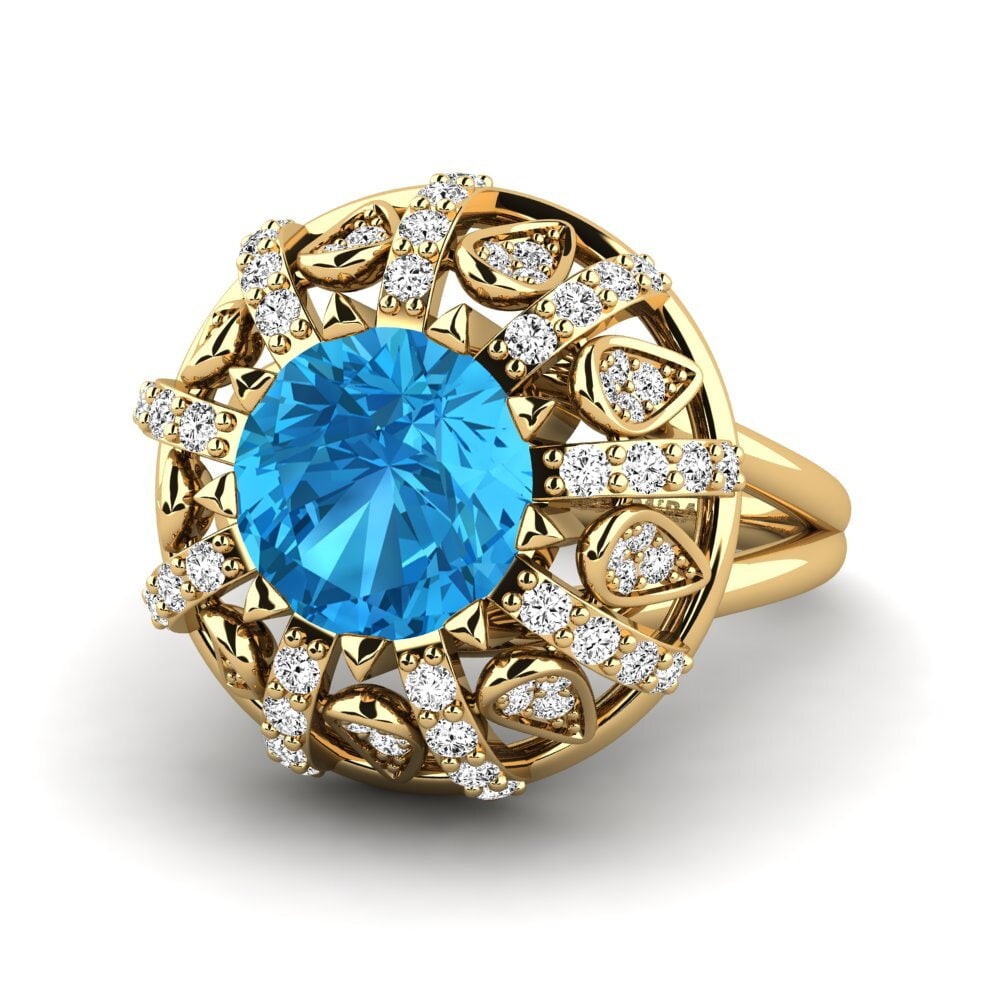 9k Oro Amarillo Topacio azul Anillo de compromiso Cindie