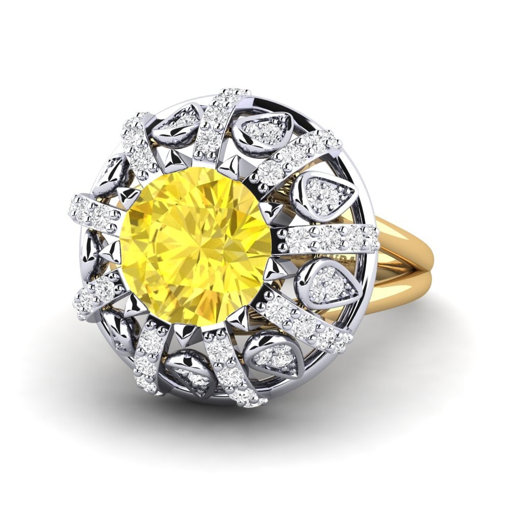 14k Oro Blanco & Amarillo Zafiro amarillo Anillo de compromiso Cindie