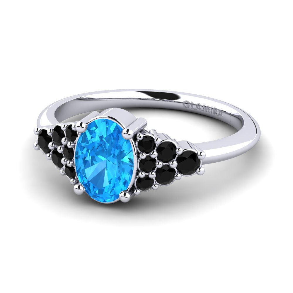 18k Oro Blanco Topacio azul Anillo de compromiso Nessaj