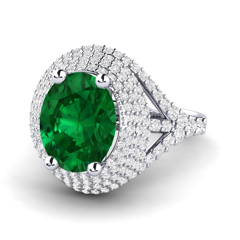 White Silver Emerald (Lab Created) Engagement Ring Noelle