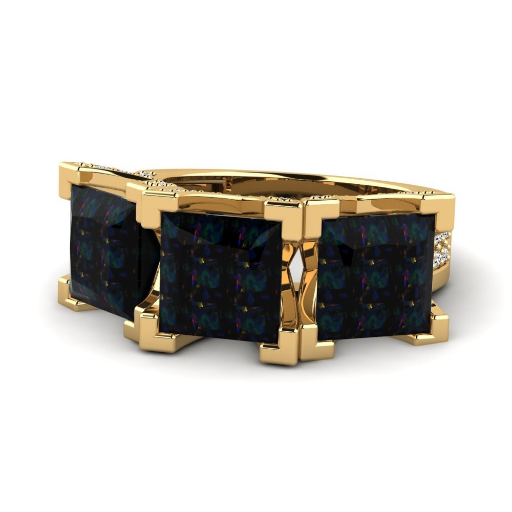 18k Oro Amarillo Opalo Negro Anillo de compromiso Rebel