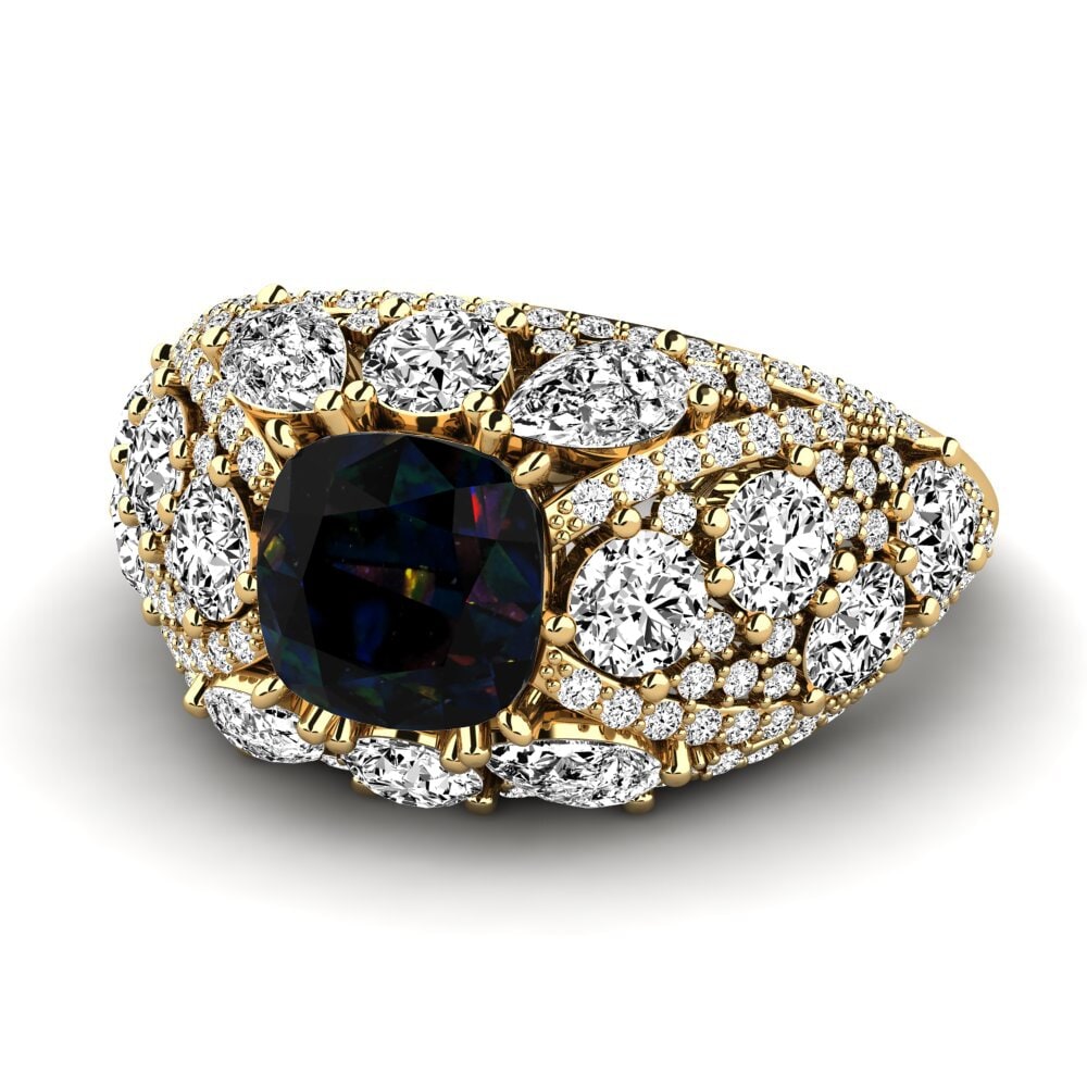 18k Oro Amarillo Opalo Negro Anillo de compromiso Sanborn