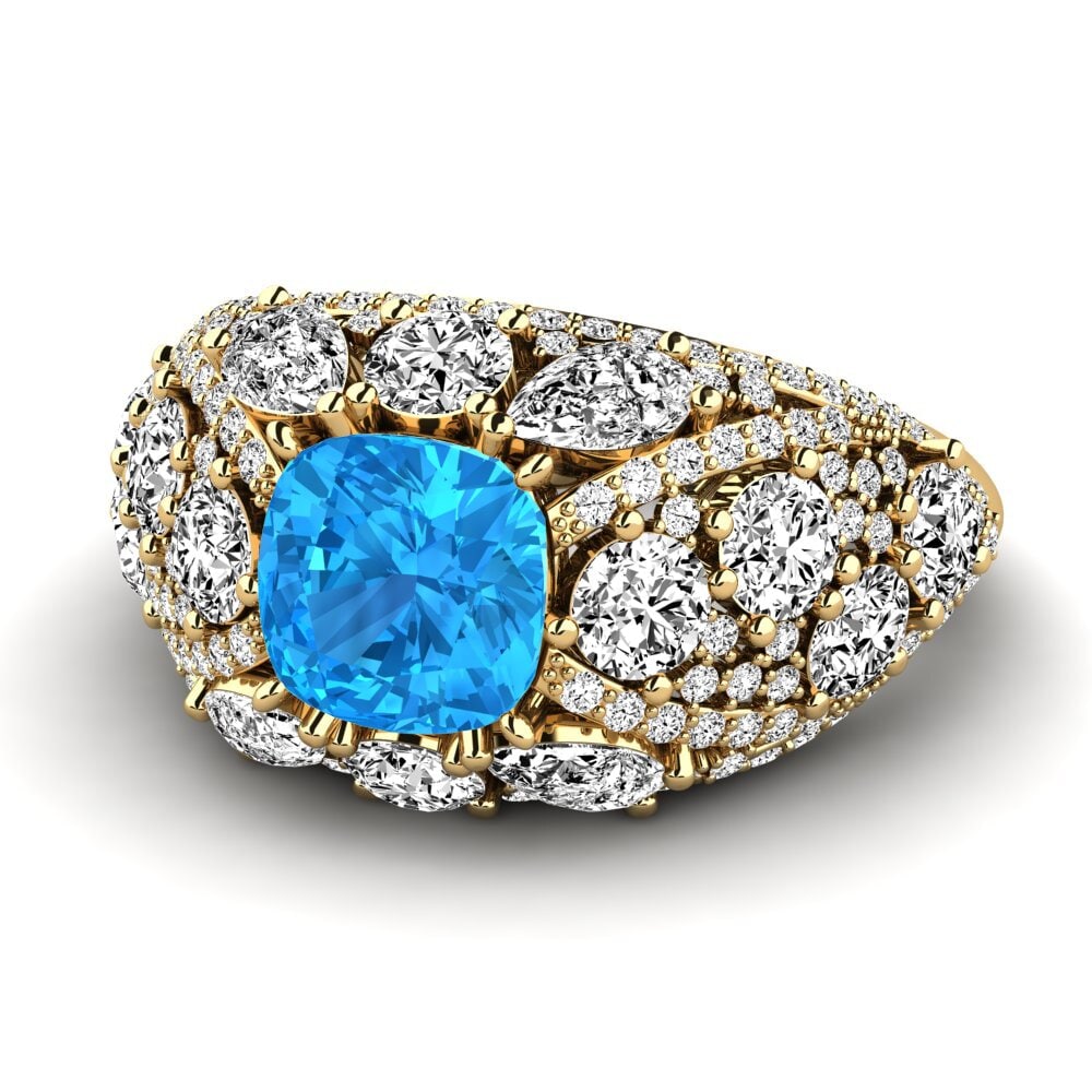 9k Oro Amarillo Topacio azul Anillo de compromiso Sanborn