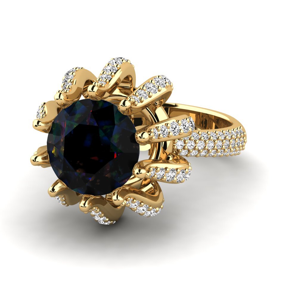 18k Oro Amarillo Opalo Negro Anillo de compromiso Zekrom