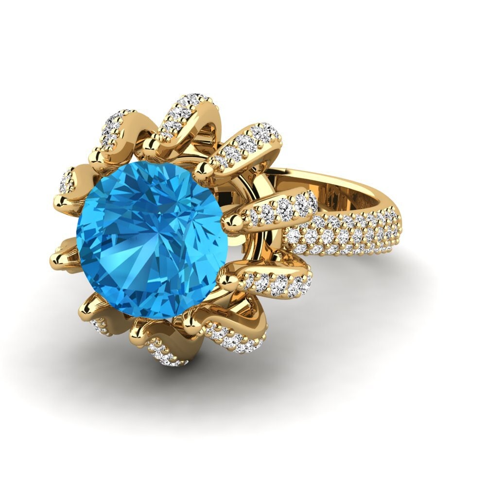 9k Oro Amarillo Topacio azul Anillo de compromiso Zekrom