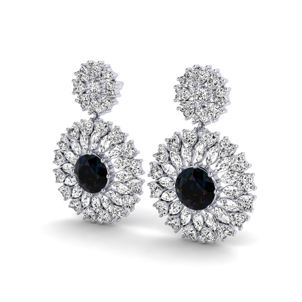 14k Oro Blanco Opalo Negro Pendiente de mujer Devon