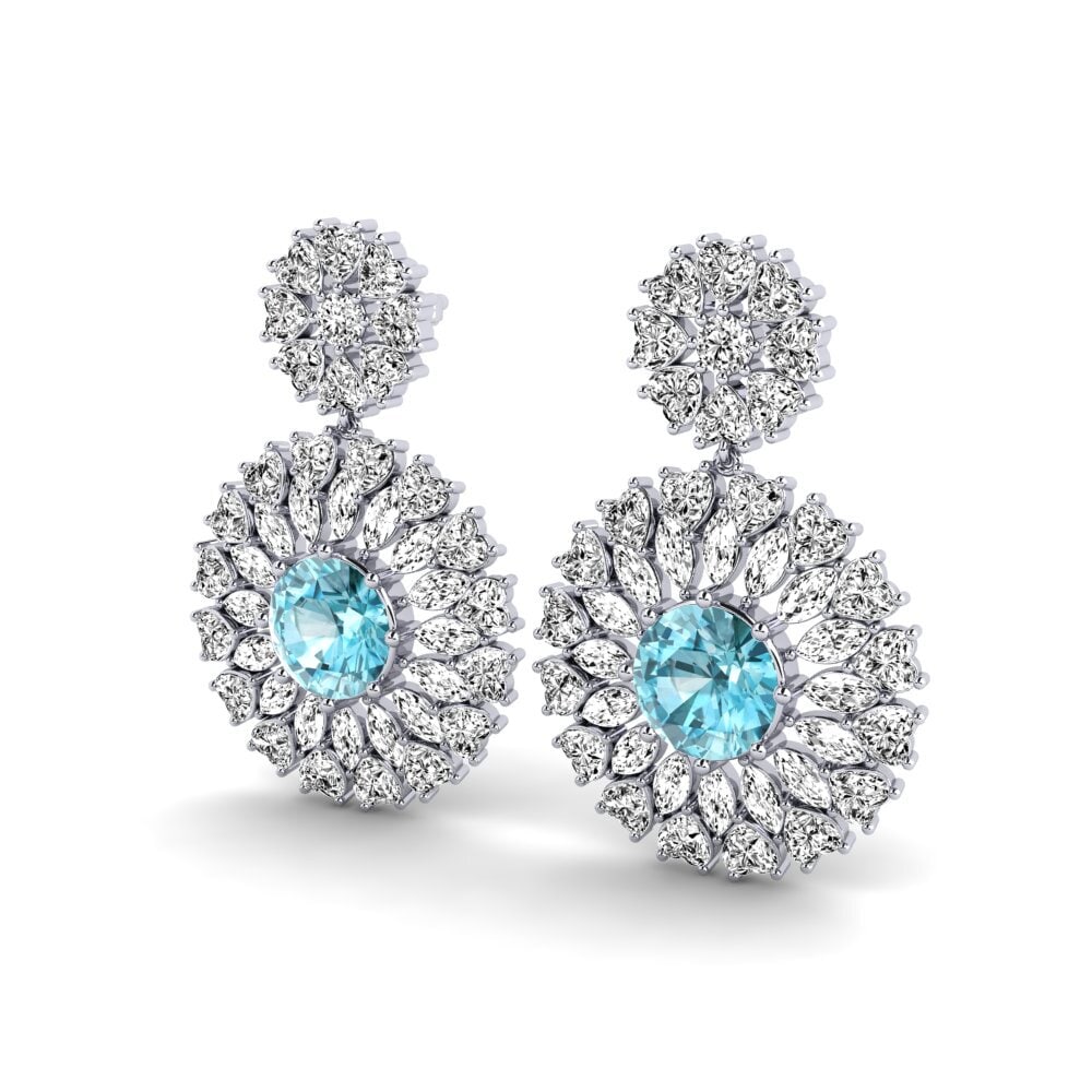 18k Oro Blanco Circón Azul Pendiente de mujer Devon