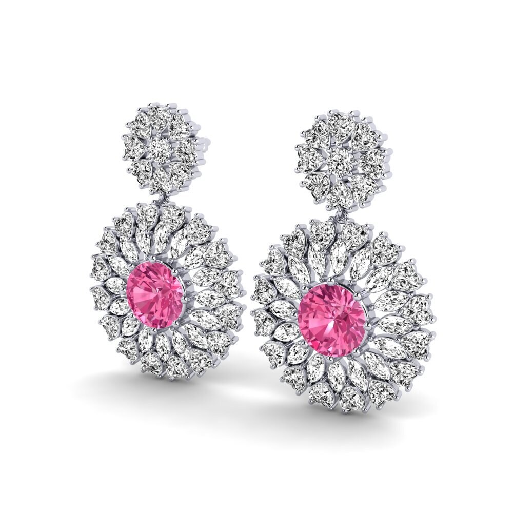 14k Oro Blanco Turmalina rosa Pendiente de mujer Devon