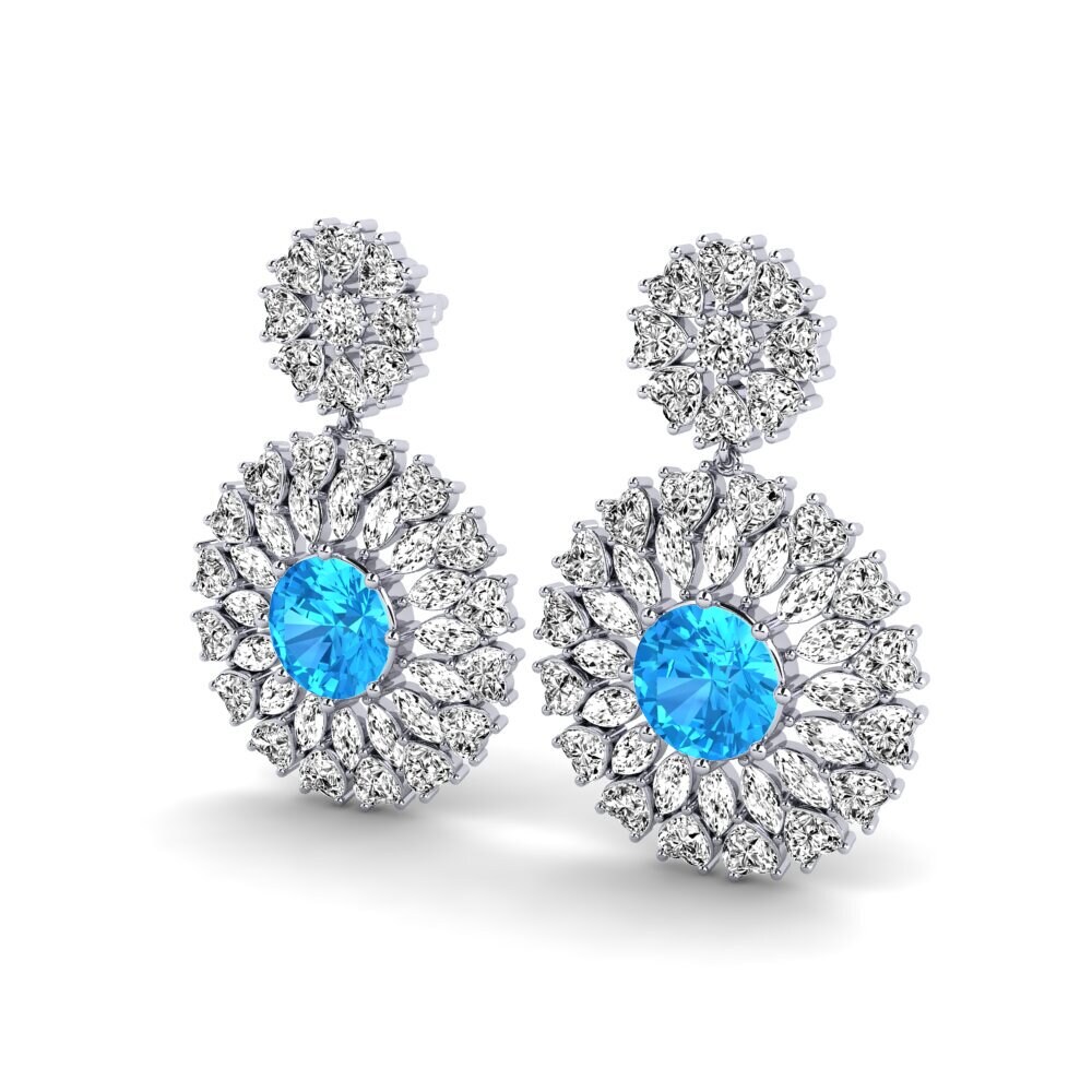 18k Oro Blanco Topacio azul Pendiente de mujer Devon