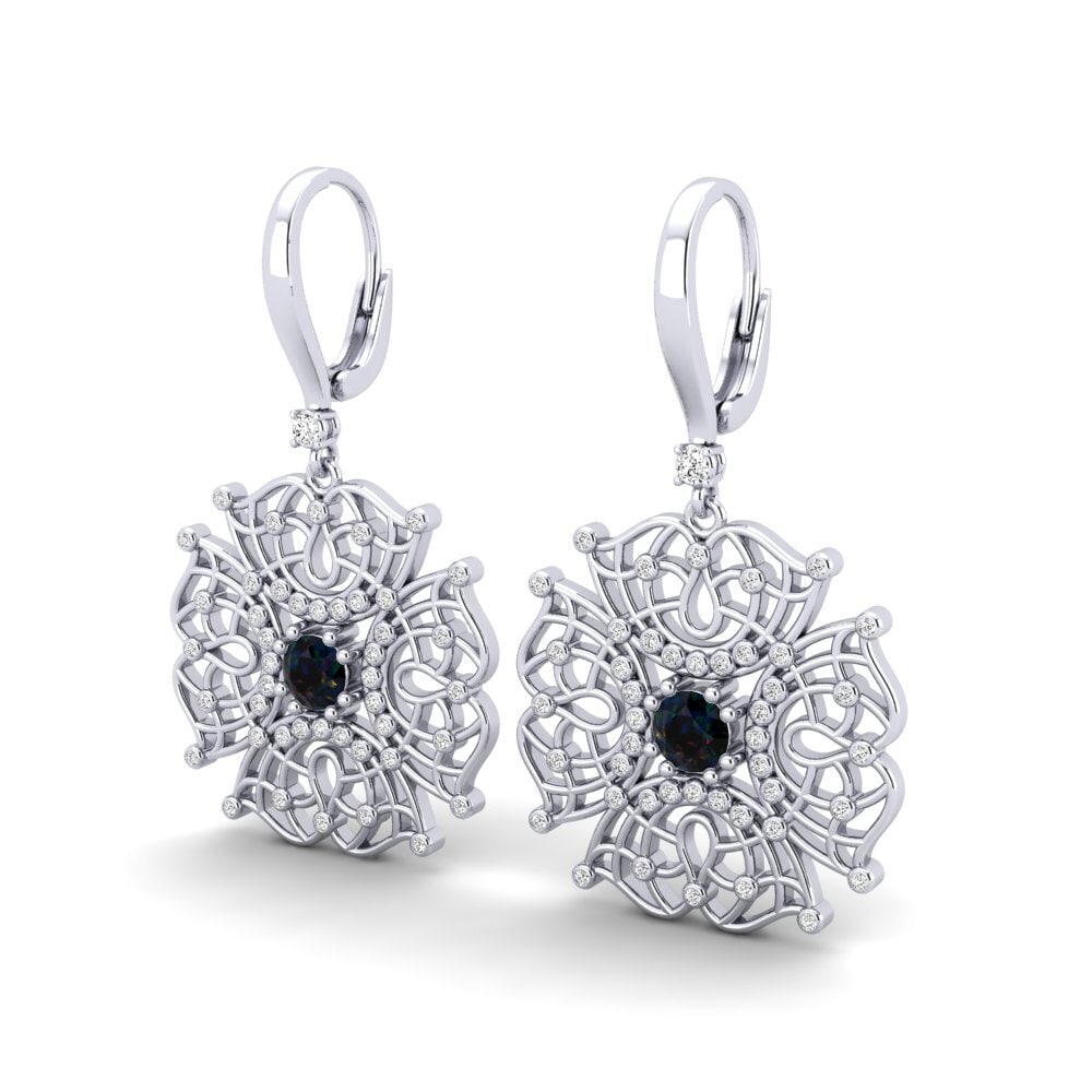 14k Oro Blanco Opalo Negro Pendiente de mujer Lenita