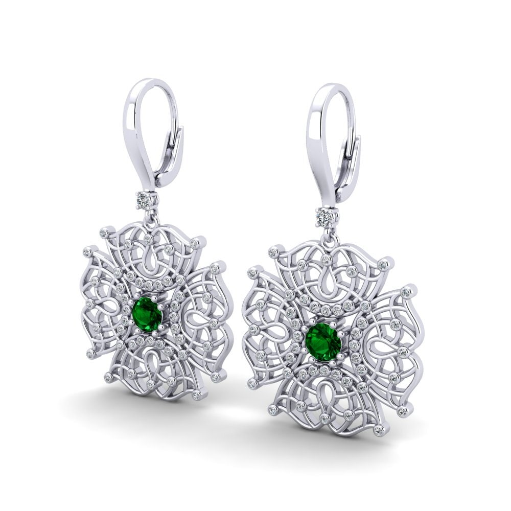 18k Oro Blanco Circonita Verde Pendiente de mujer Lenita