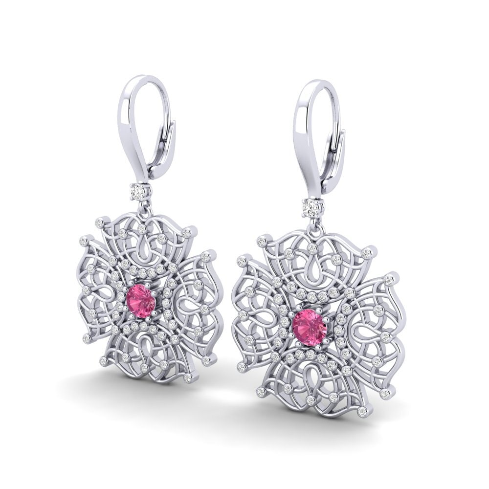 14k Oro Blanco Turmalina rosa Pendiente de mujer Lenita
