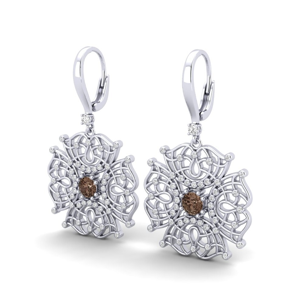 18k Oro Blanco Cuarzo humo Pendiente de mujer Lenita