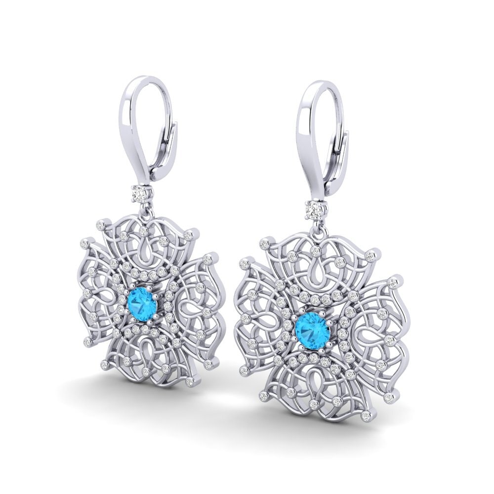 18k Oro Blanco Topacio azul Pendiente de mujer Lenita