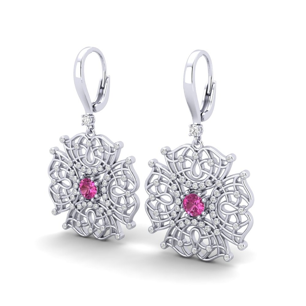 18k Oro Blanco Topacio Rosa Pendiente de mujer Lenita