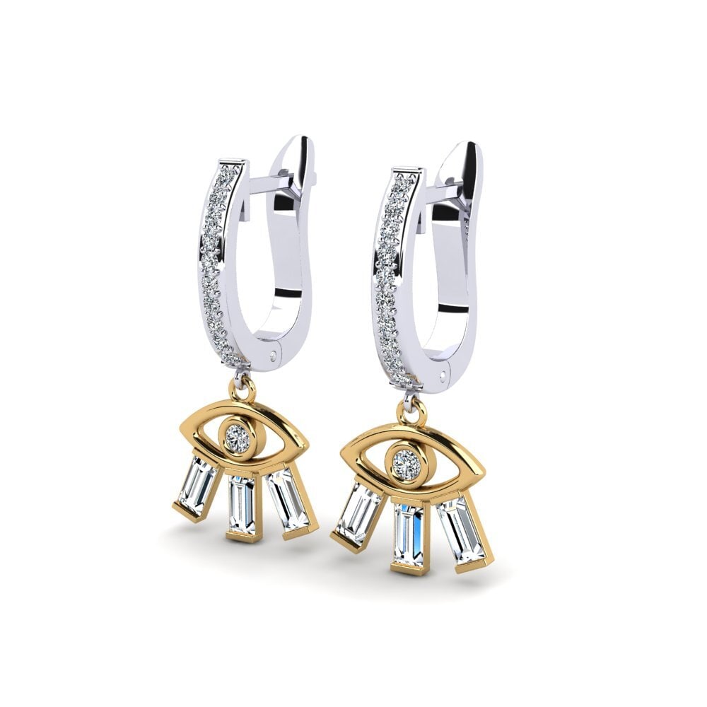14k Oro Blanco & Amarillo Baguette Pendiente de mujer Silicobra