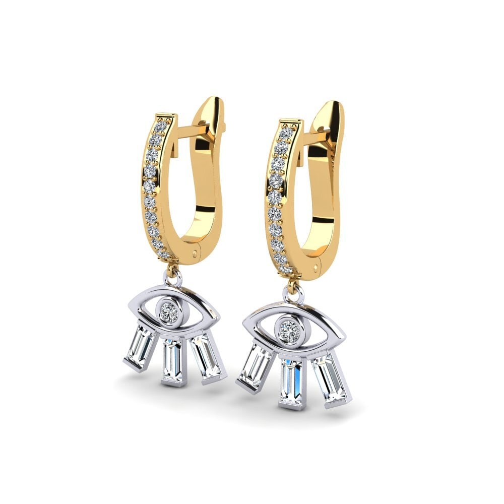 14k Oro Amarillo/Blanco Baguette Pendiente de mujer Silicobra