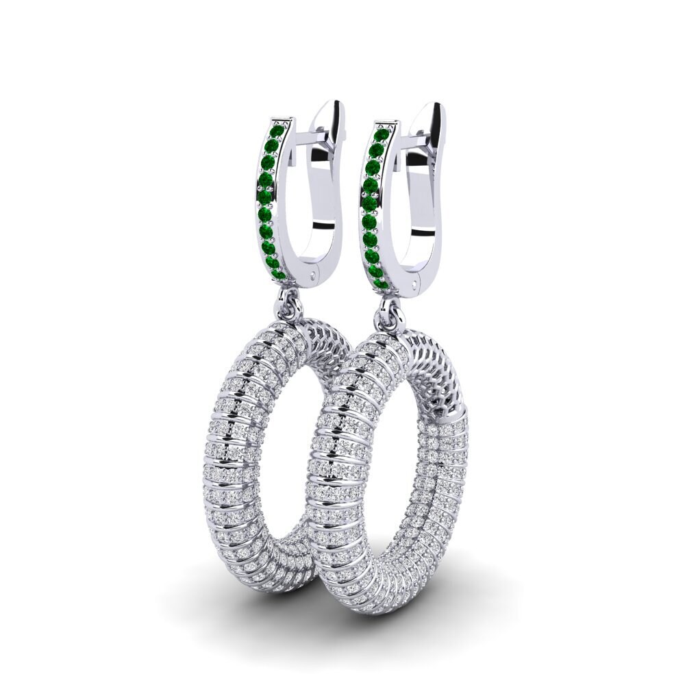 18k Oro Blanco Circonita Verde Pendiente de mujer Volcanion