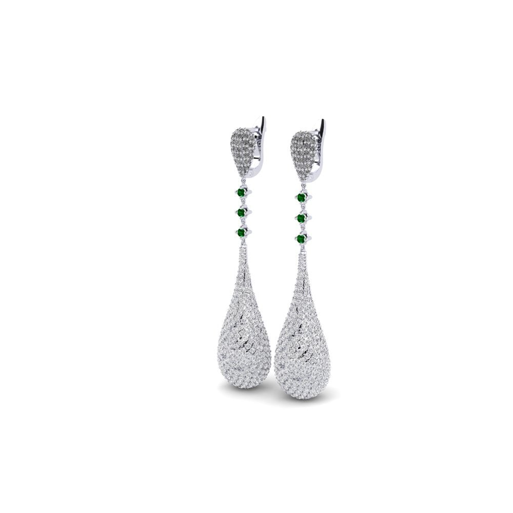 18k Oro Blanco Circonita Verde Pendiente de mujer Bunnelby