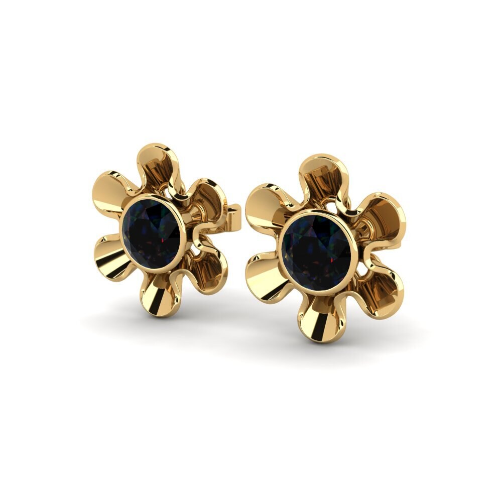 14ct Yellow Gold Black Opal Women's Earring Celio