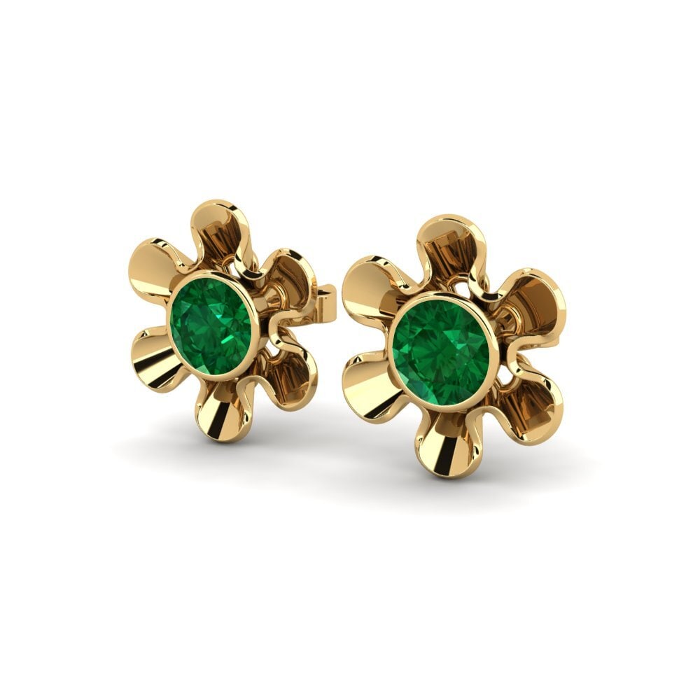 14ct Yellow Gold Emerald (Lab Created) Women's Earring Celio