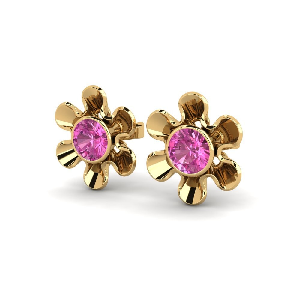 Ouro Amarelo 14K Topázio Rosa Brincos Feminino Celio